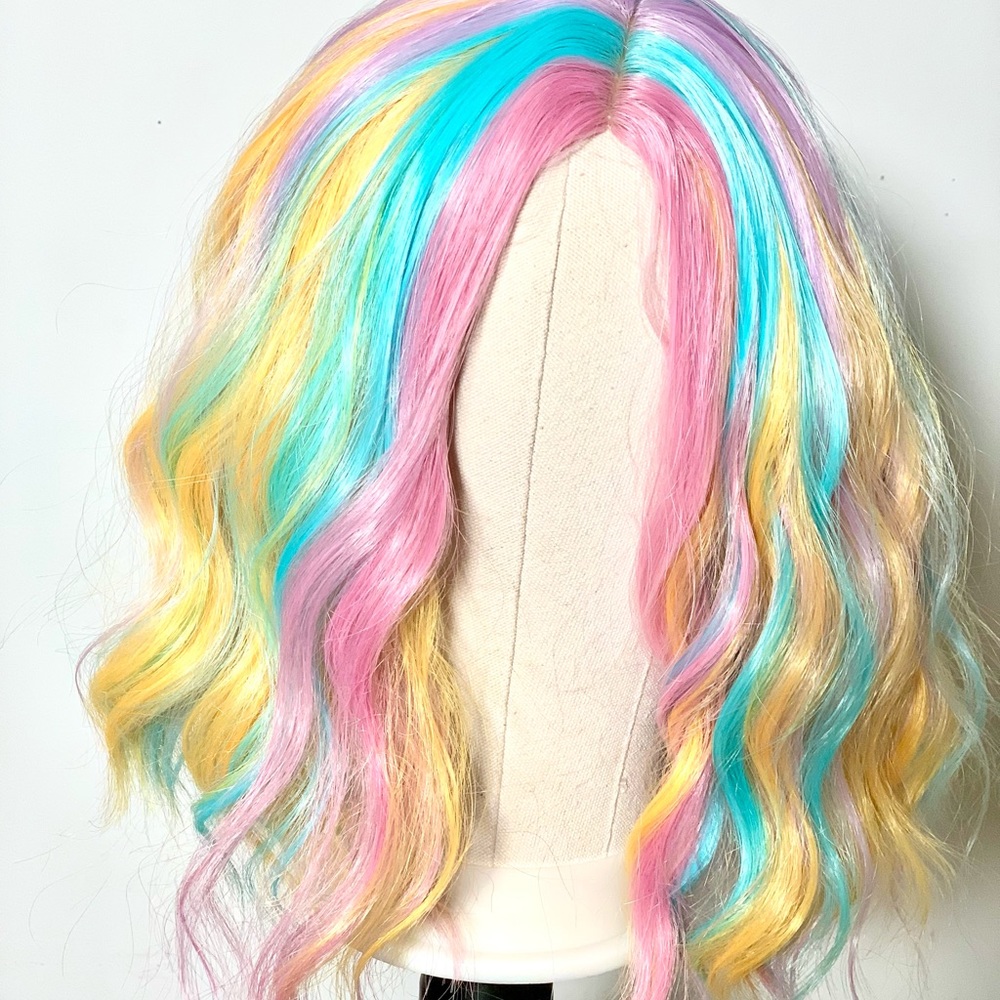 Women Short Curly Synthetic Wigs - Halloween Themed Party Cosplay Rainbow Hair